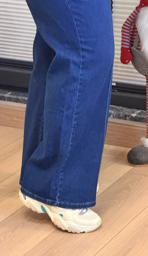 Palazzo Önden Dikişli Yüksek Bel Likralı Kot Pantolon - Lacivert