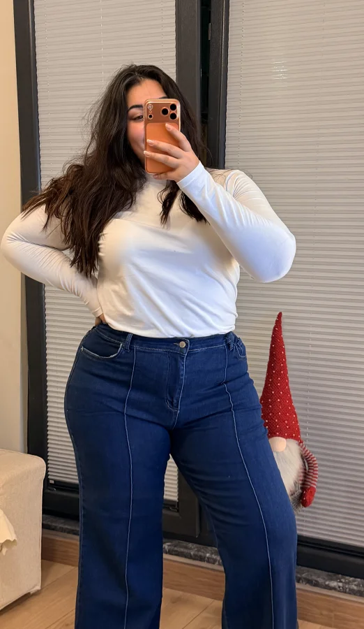 Palazzo Önden Dikişli Yüksek Bel Likralı Kot Pantolon - Lacivert