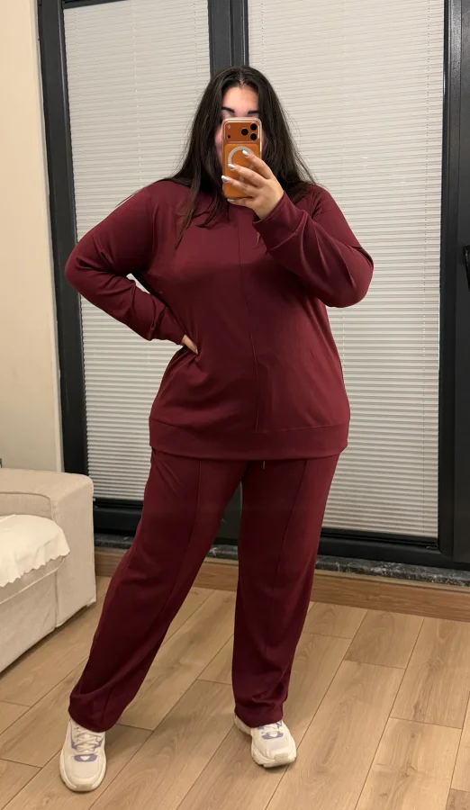 Premium Çıma Detaylı Modal Eşofman Takımı - Bordo