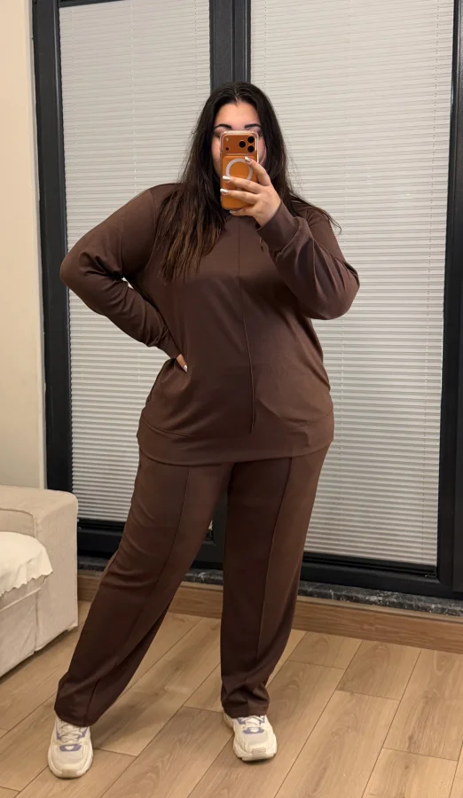 Premium Çıma Detaylı Modal Eşofman Takımı - Kahverengi