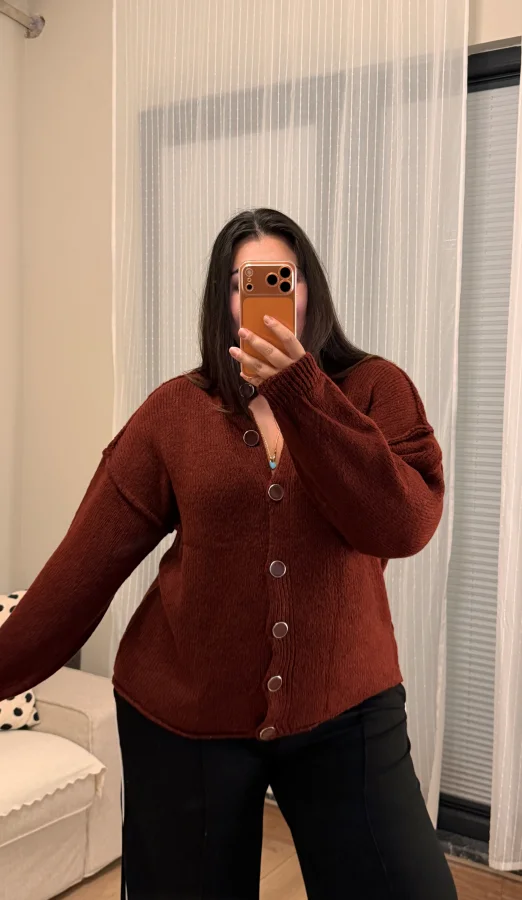 Premium Düğme Detaylı Triko Hırka - Bordo