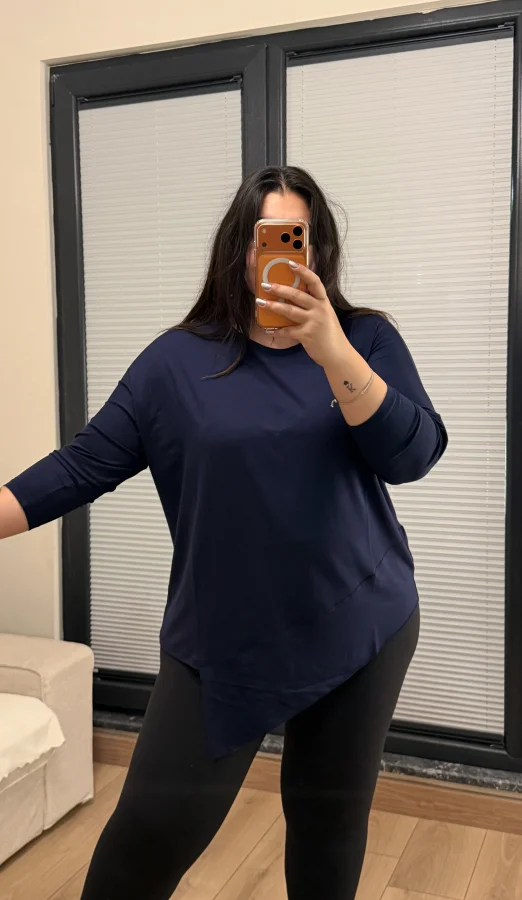 Yarım Asimetrik Modal Kumaş Esnek Bluz - Lacivert