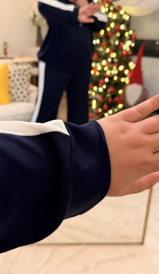 Yarım Fermuarlı Şeritli Kapüşonlu Takım - Lacivert