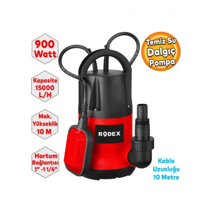 Rodex RDX8151 Dalgıç Pompa Temiz Su 900W 15000 L/h 10 Metre