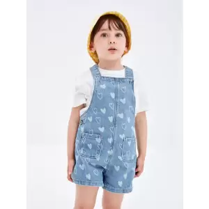 LCW Kids İNDİGO Kare Yaka Askılı Çiçekli Jean Bebek Solopet