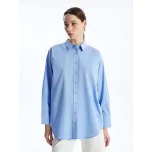 LCW Modest Mavi Düz Poplin Kadın Gömlek Tunik