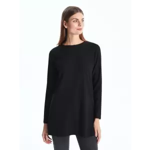 LCWAIKIKI Basic Siyah Bisiklet Yaka Düz Uzun Kollu Kadın Tunik