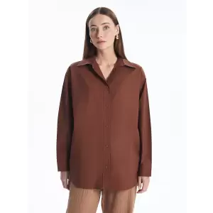 LCWAIKIKI Classic Kahverengi Düz Oversize Kadın Gömlek Tunik