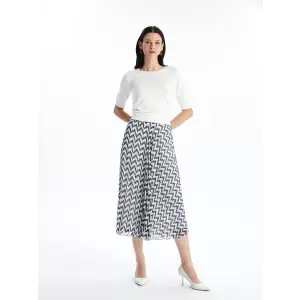LCW Modest Lacivert Beli Lastikli Rahat Kalıp Desenli Kadın Etek