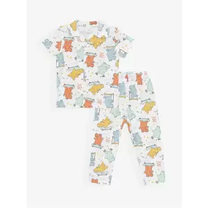 LCW baby Ekru Polo Yaka Kısa Kollu Baskılı Erkek Bebek Pijama Takım