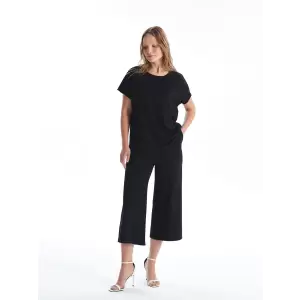LCWAIKIKI Basic Siyah Kadın Beli Lastikli Düz Kapri