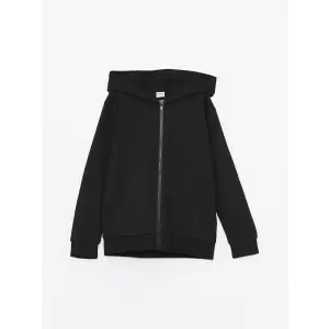 LCW Kids Siyah Kapüşonlu Basic Uzun Kollu Erkek Çocuk Fermuarlı Sweatshirt