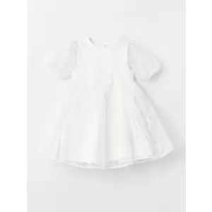 LCW Kids Ekru Bisiklet Yaka Kısa Kollu Dantel Kız Bebek Elbise