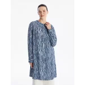 LCW Grace Indigo Bisiklet Yaka Desenli Kadın Tunik