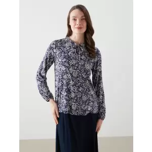 LCW Grace Lacivert Bağlamalı Yaka Çiçekli Kadın Bluz