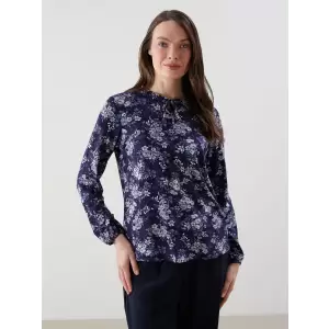 LCW Grace Lacivert Bağlamalı Yaka Çiçekli Kadın Bluz