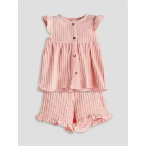 LCW baby Pembe Bisiklet Yaka Dokulu Kız Bebek Bluz ve Şort 2li