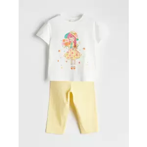 LCW Kids Ekru Penye Kız Çocuk Tişört ve Tayt 2li