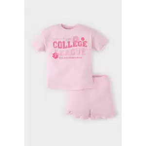 Defacto E0722 Pembe Kız Bebek 2li Takım Baskılı Kısa Kollu Tişört Beli Lastikli Şort
