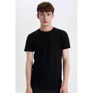 Defacto N2104 Siyah Long Muscle Fit Bisiklet Yaka Basic Düz Kısa Kollu Tişört