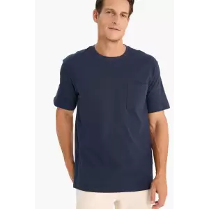 Defacto D7931 Lacivert %100 Pamuk New Regular Fit Bisiklet Yaka Kısa Kollu Basic Düz Pike Tişört