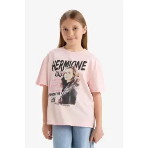 Defacto E4412 Pembe Kız Çocuk Harry Potter Oversize Geniş Kalıp Bisiklet Yaka Kısa Kollu Tişört
