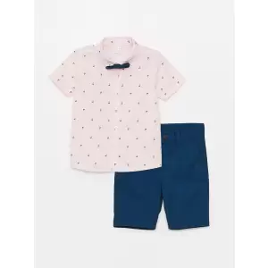 LCW baby Pembe Kısa Kollu Baskılı Erkek Bebek Gömlek ve Şort 2li Takım