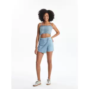 XSIDE Mavi Kadın Dar Fit Düz Jean Şort Etek