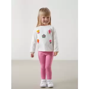 LCW baby Ekru Bisiklet Yaka Çiçekli Kız Çocuk Bluz ve Tayt 2li