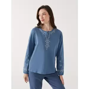 LCW Grace Indigo Bağlamalı Yaka Desenli Kadın Bluz