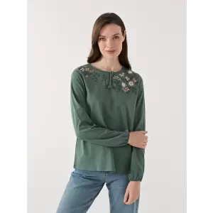 LCW Grace Yeşil Bağlamalı Yaka Desenli Kadın Bluz