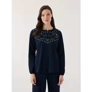 LCW Grace Lacivert Bağlamalı Yaka Desenli Kadın Bluz