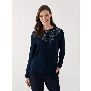 LCW Grace Lacivert Bağlamalı Yaka Çiçekli Kadın Bluz