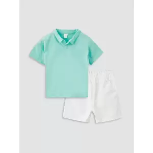 LCW baby Turkuaz Polo Yaka Kısa Kollu Basic Erkek Bebek Tişört ve Şort 2li Takım