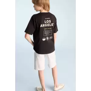 Defacto E0099 Siyah Erkek Çocuk Bisiklet Yaka Sırt Baskılı Kısa Kollu Tişört
