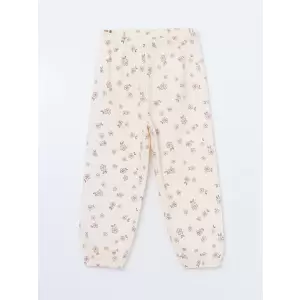 LCW Kids Ekru Beli Lastikli Çiçekli Kız Çocuk Eşofman Alt