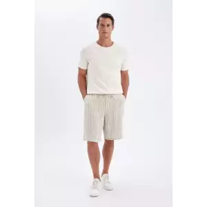 Defacto C1240 Bej Relax Fit Keten Karışımlı Yazlık Bermuda Şort