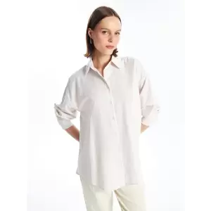 LCW Vision Bej Çizgili Uzun Kollu Oversize Kadın Gömlek
