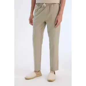 Defacto Z6475 Haki %100 Pamuk Keten Görünümlü Yazlık Jogger Pantolon Dar Paça Beli Bağcıklı Lastikli Cepli