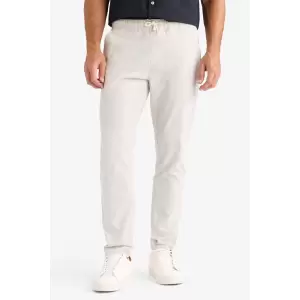 Defacto Z6475 Gri %100 Pamuk Keten Görünümlü Yazlık Jogger Pantolon Dar Paça Beli Bağcıklı Lastikli Cepli