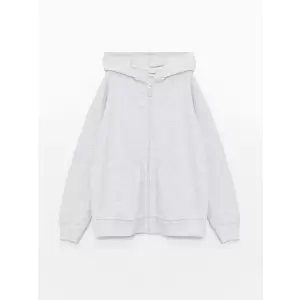 LCW Kids Gri Kapüşonlu Basic Uzun Kollu Kız Çocuk Fermuarlı Sweatshirt