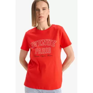 Defacto F5882 Kırmızı Regular Fit Bisiklet Yaka Baskılı Penye Kısa Kollu Tişört