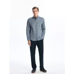LCWAIKIKI Classic Mavi Regular Fit Uzun Kollu Ekose Gabardin Erkek Gömlek