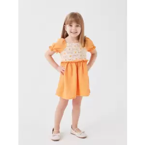 LCW baby Turuncu Kare Yaka Dantel Detaylı Kız Bebek Elbise