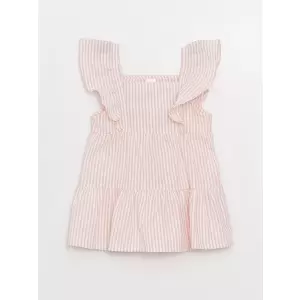 LCW baby Ekru Kare Yaka Çizgili Kız Bebek Elbise