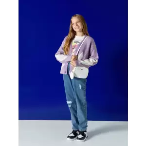 LCW Kids Mavi Beli Lastikli Yırtık Detaylı Kız Çocuk Jean Pantolon