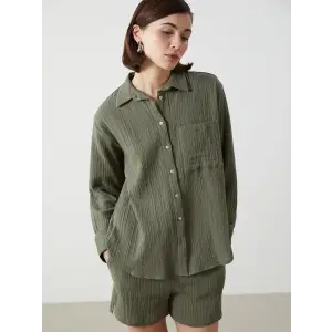 LCW Vision Haki Loose Fit Kadın Gömlek
