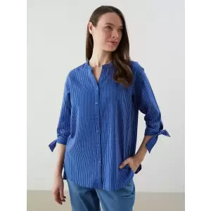 LCW Grace Mavi Çizgili Poplin Kadın Gömlek