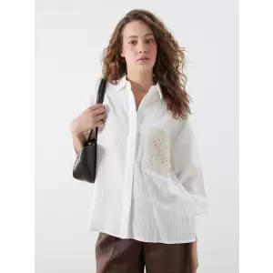 LCWAIKIKI Classic Ekru Nakışlı Oversize Kadın Gömlek