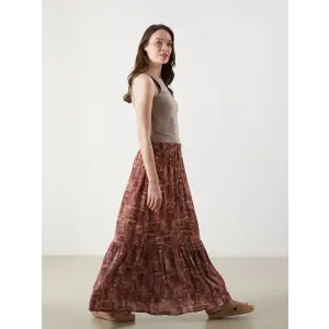 LCW Grace Kirmizi Beli Lastikli Çiçekli A Kesim Etek